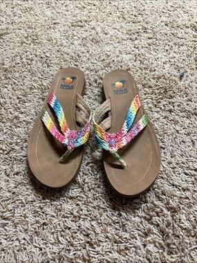 Maui Island Women's Tan Sandals with Multicolor Braided Straps
